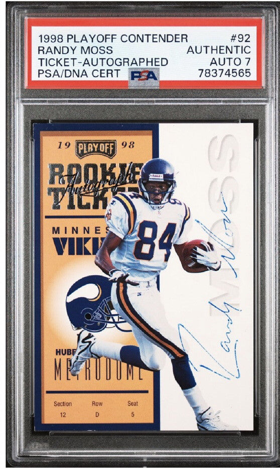 1998 Playoff Contenders Randy Moss ROOKIE RC #92 PSA 7 Auto RARE Vikings Hof