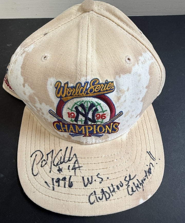 1996 Yankees World Series Game Worn Used Locker Room Celebration Hat Pat Kelly