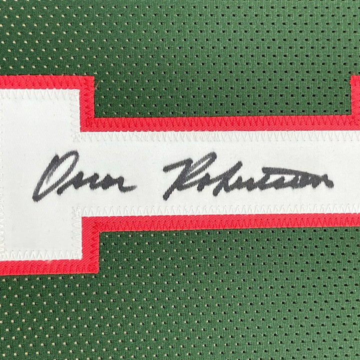 Framed Signed Oscar Robertson 35x39 Milwaukee Green Jersey PSA COA