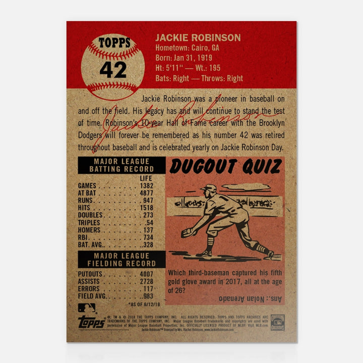 JACKIE ROBINSON TOPPS LIVING SET 2018 CARD #42 BROOKLYN DODGERS w/FAUX SIGNATURE