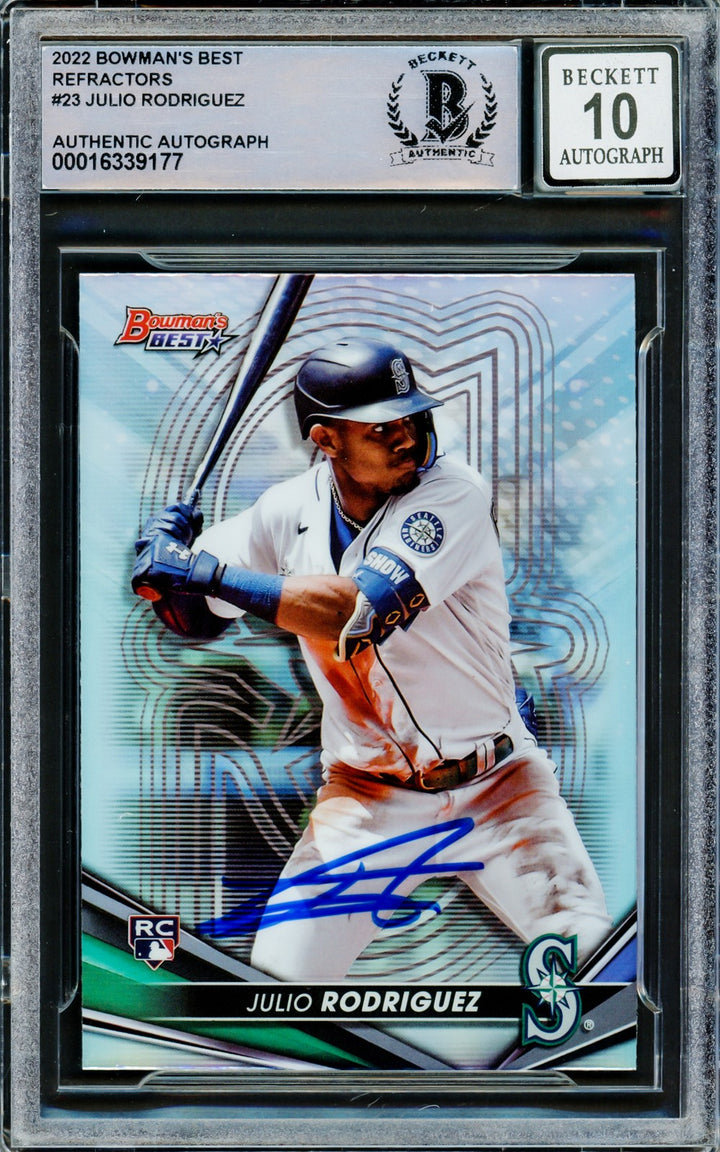 Julio Rodriguez Signed 2022 Bowman's Best Refractors RC #23 Mariners Auto 10