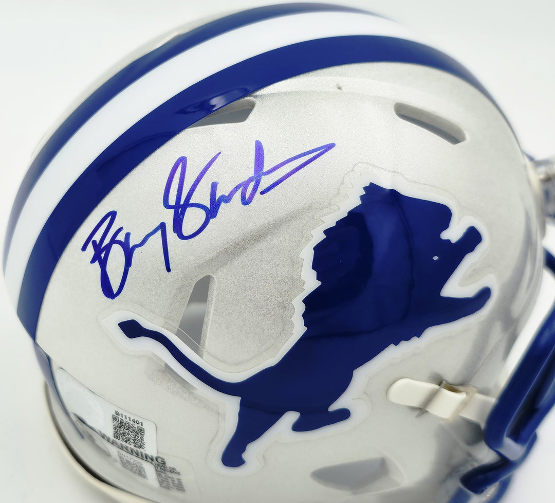 Barry Sanders Signed Lions 1983-02 Silver Throwback Speed Mini Helmet Beckett