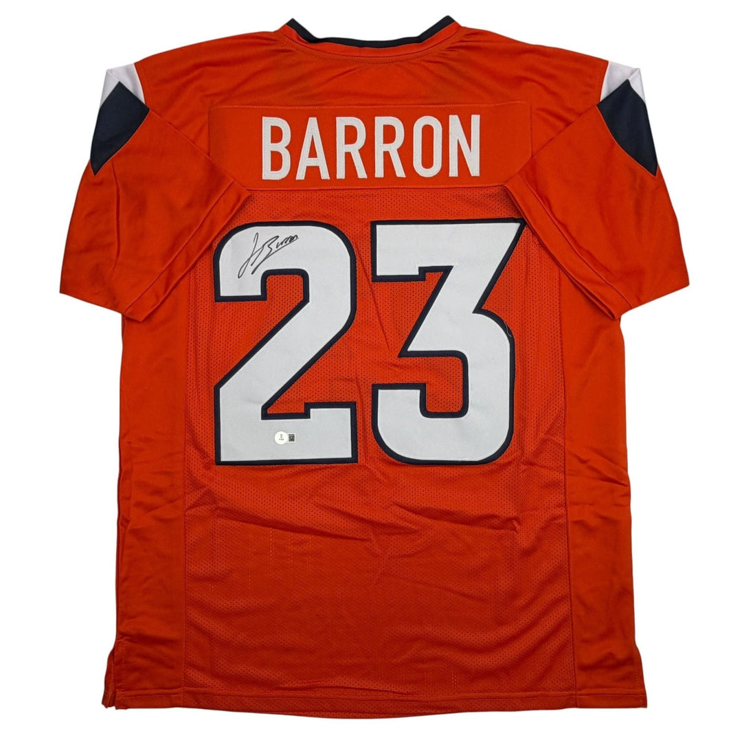 Autographed/Signed Jahdae Barron Denver Orange Football Jersey Beckett COA