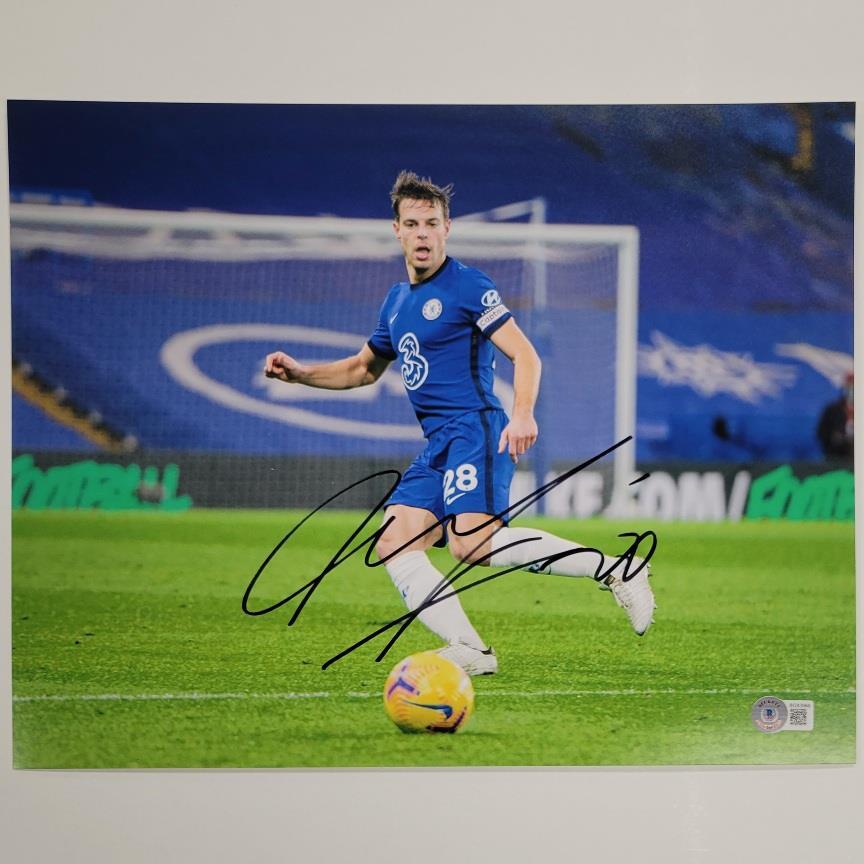 Cesar Azpilicueta signed Chelsea FC 11x14 photo 2 autograph (B) Beckett BAS Holo