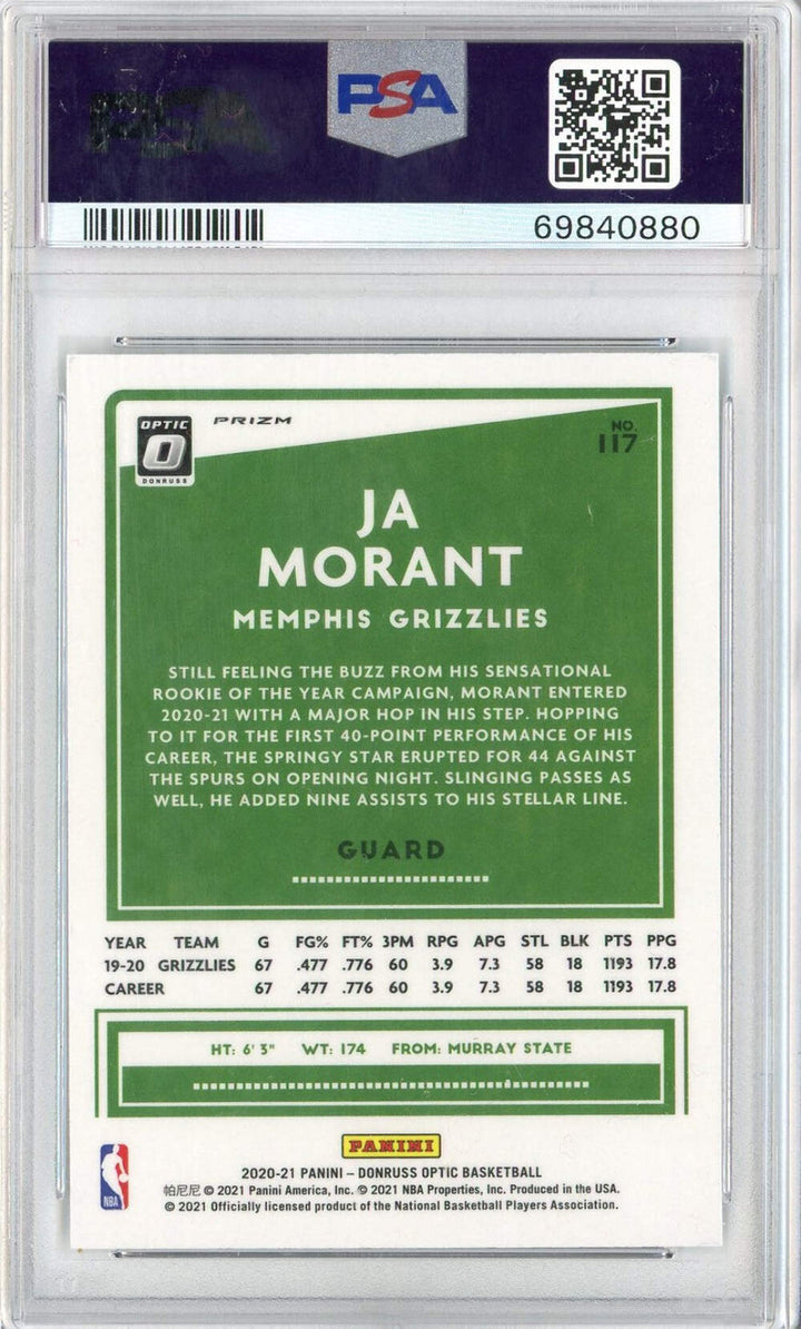 Graded 2020 Donruss Optic Ja Morant #117 Fanatics Box Set Basketball Card PSA 10