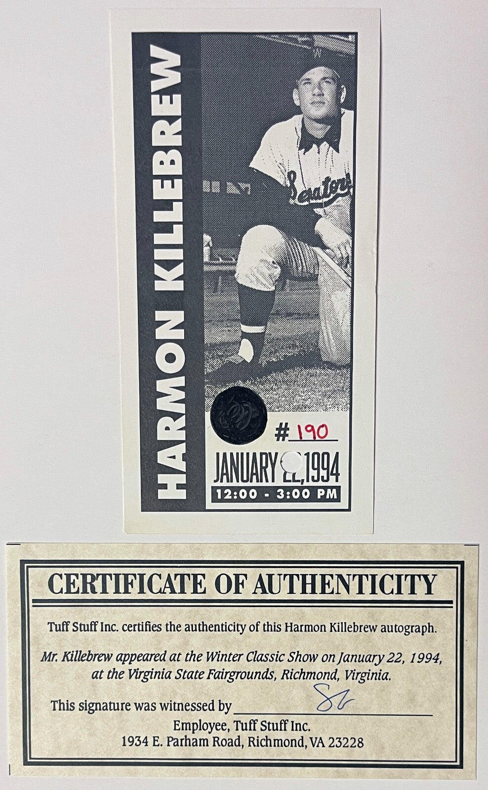 Harmon Killebrew signed Minnesota Twins MLB 8x10 Photo HOF 84 - COA/Show Ticket