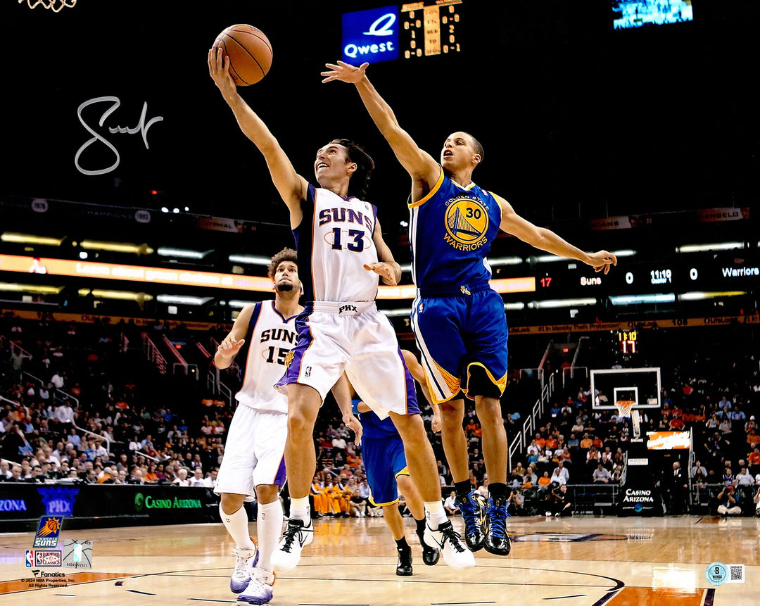 Steve Nash Signed 16x20 Photo Phoenix Suns vs. Stephen Curry Beckett BAS Witness