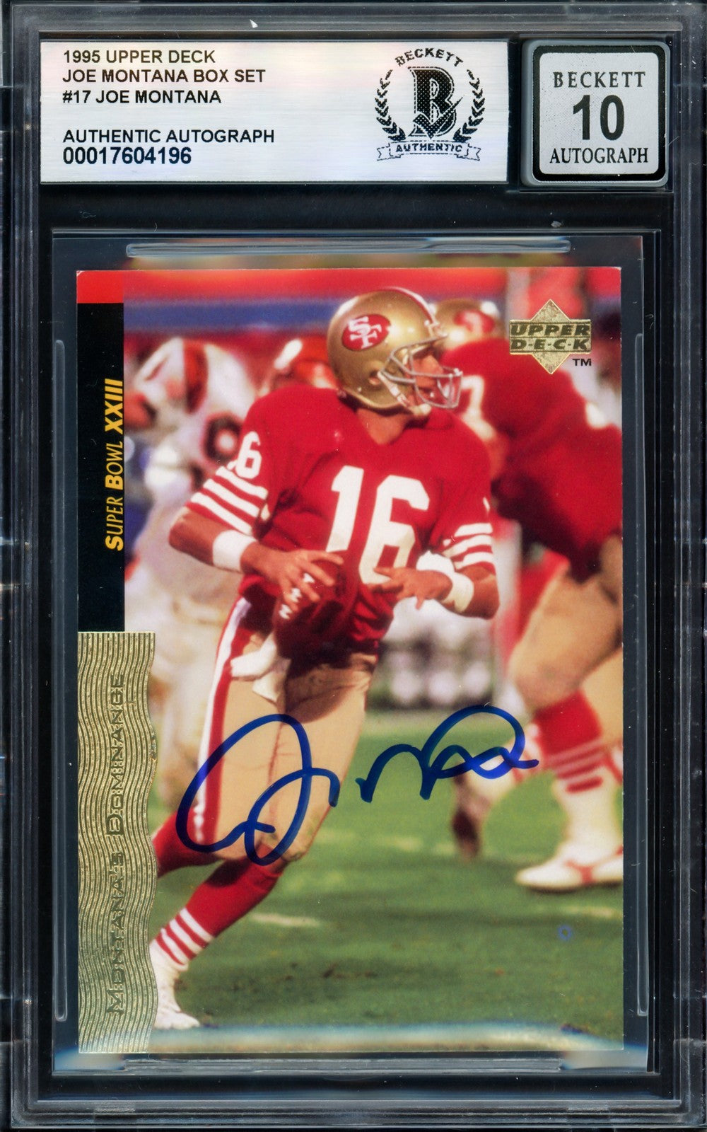 Joe Montana Signed 1995 Upper Deck Card 17 49ers Auto GM 10 Beckett #17604196