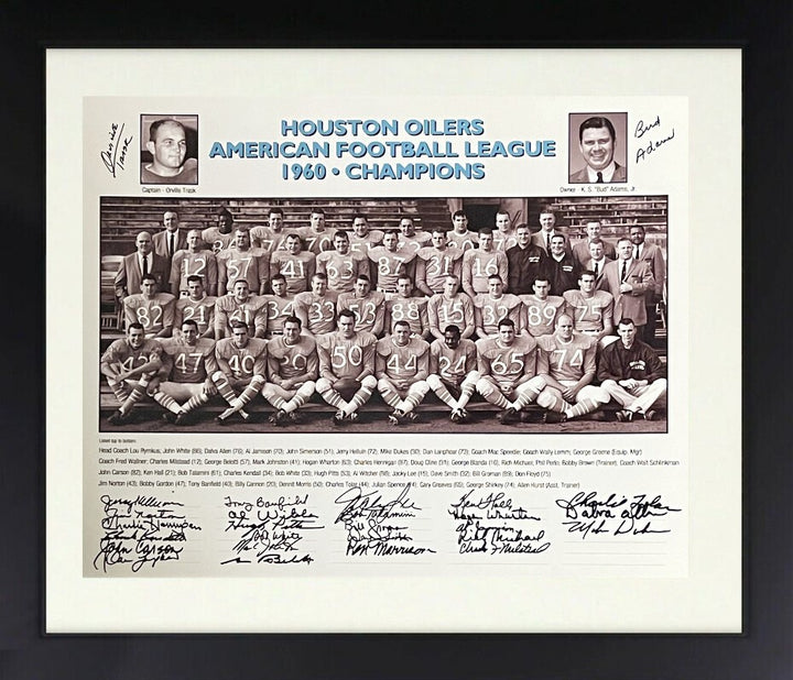 1960 Houston Oilers AFL Champions 16x20 Team Signed Photo Framed -27 Sigs- BAS