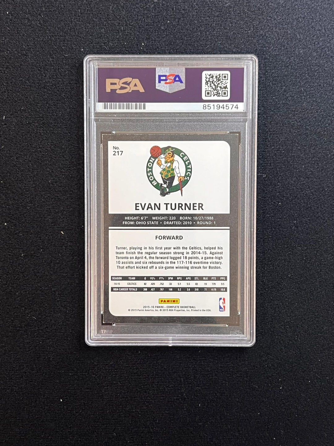 2015-16 Panini Complete #217 Evan Turner Signed Card AUTO 10 PSA Slabbed Celtics