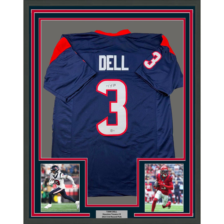 Framed Autographed/Signed Tank Dell 35x39 Houston Blue Jersey BAS COA