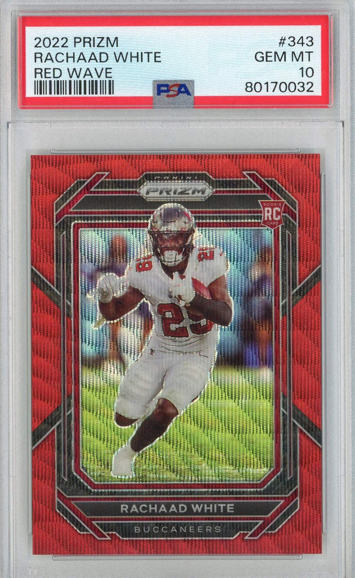 Graded 2022 Panini Prizm Rachaad White #343 Red Wave RC Football Card PSA 10