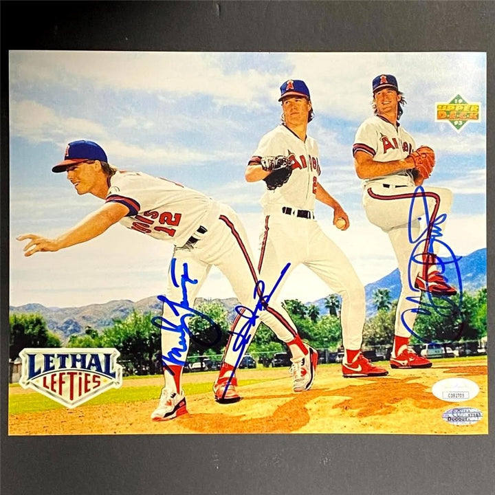 Abbott ~ Langston ~ Finley signed Angels Lethal Lefties 8x10 photo autograph JSA