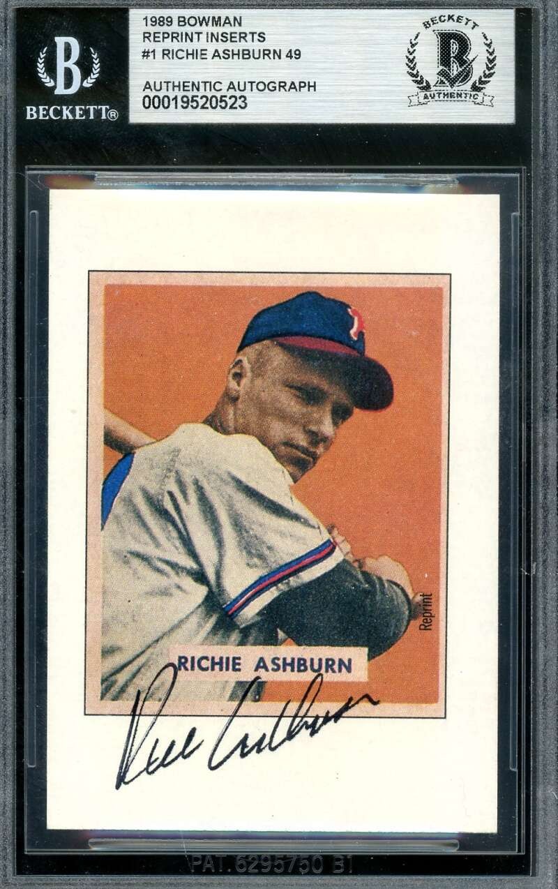 Richie Ashburn Beckett BAS Signed 1949 Bowman Rookie 1989 Reprint Inserts Autogr