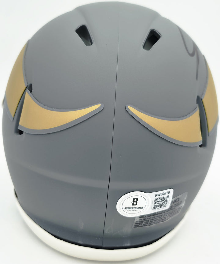 Jordan Addison Signed Vikings Slate Silver Speed Mini Helmet (In Black) Beckett