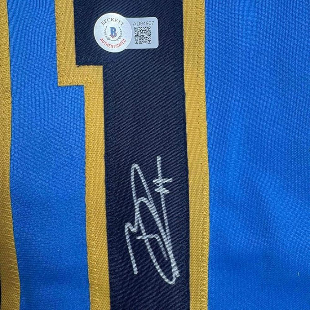 Framed Autographed/Signed Jackson Chourio 35x39 Milwaukee Blue Jersey BAS COA