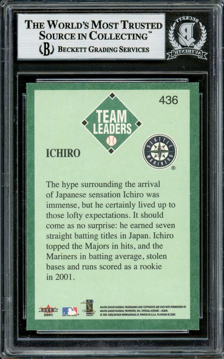 Ichiro Suzuki Signed 2001 Fleer Platinum RC 436 Mariners Beckett #12785148