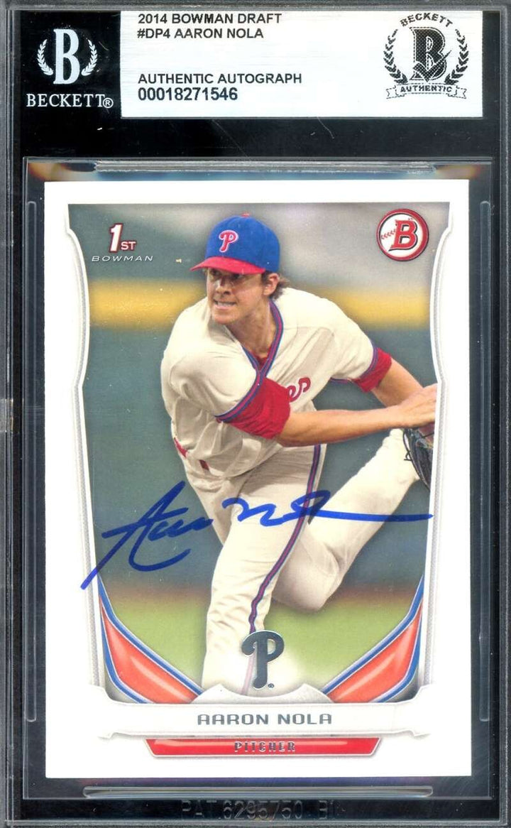 Aaron Nola Beckett BAS Signed 2014 Bowman Draft Rookie Autograph Phillies