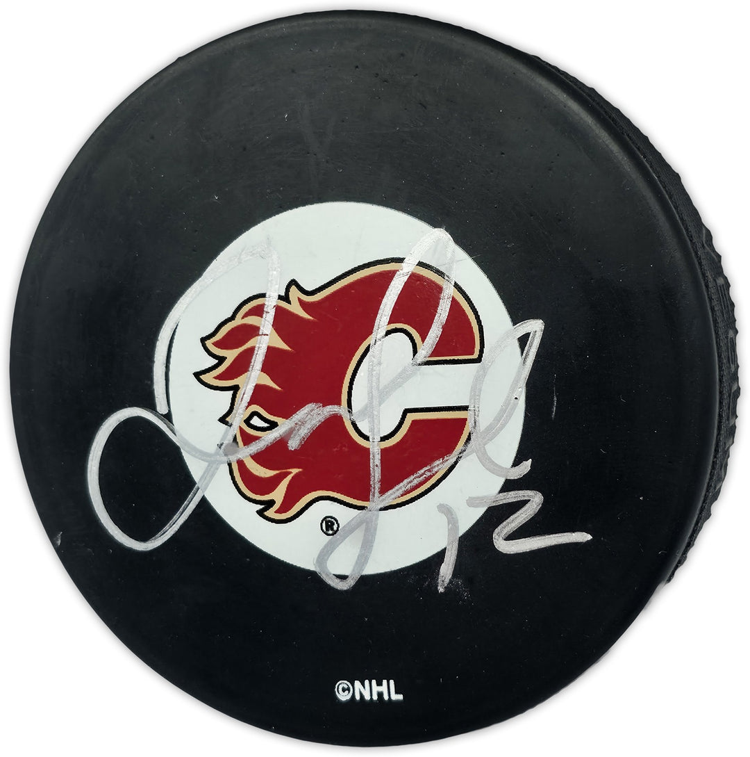 Jarome Iginla Signed Official Flames Logo Puck Beckett QR #BV86530