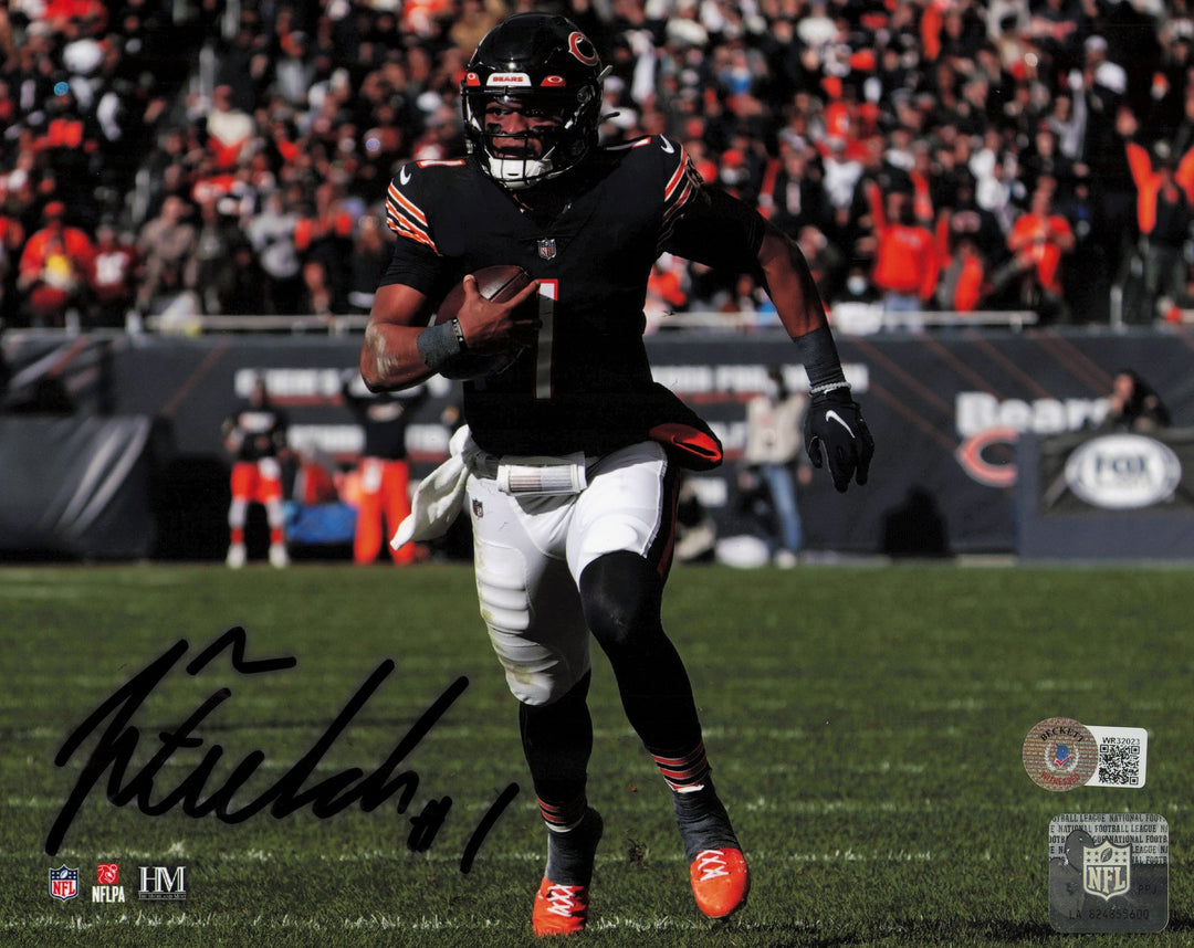 Justin Fields Autographed Signed 8x10 Photo Chicago Bears Beckett BAS Witness