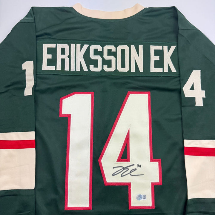 Autographed/Signed Joel Eriksson Ek Minnesota Green Hockey Jersey Beckett COA