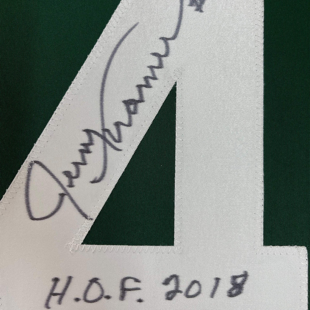 FRAMED Autographed/Signed JERRY KRAMER HOF 33x42 Green Bay Green Jersey JSA COA