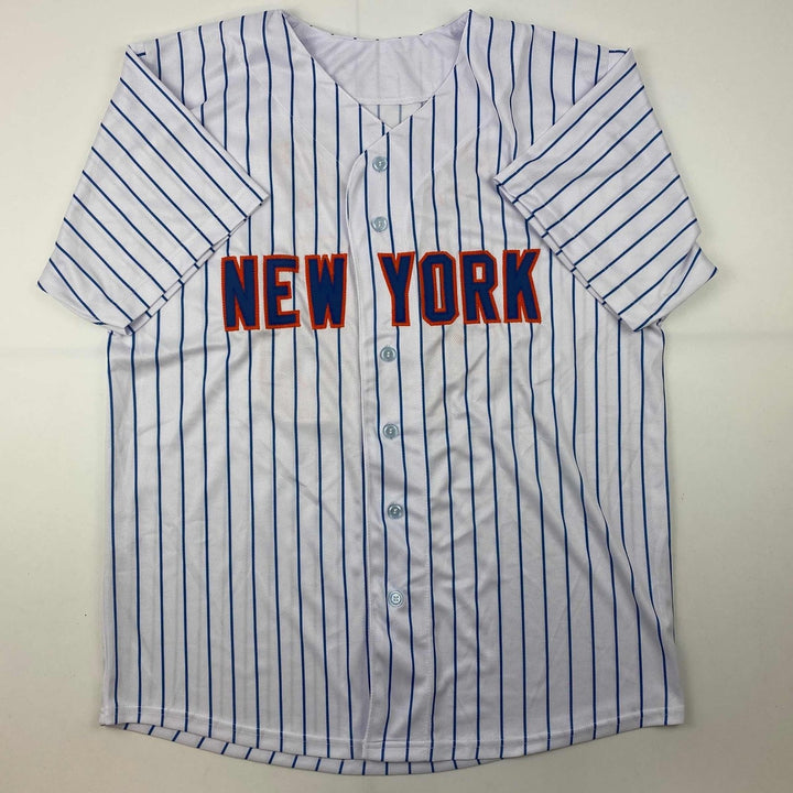 Autographed/Signed Bartolo Colon New York Pinstripe Jersey Beckett BAS COA