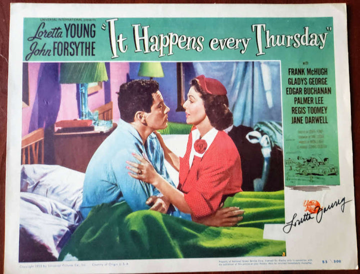 Loretta Young PSA DNA Signed 11x14 It Happens Every Thursday Original Lobby Card