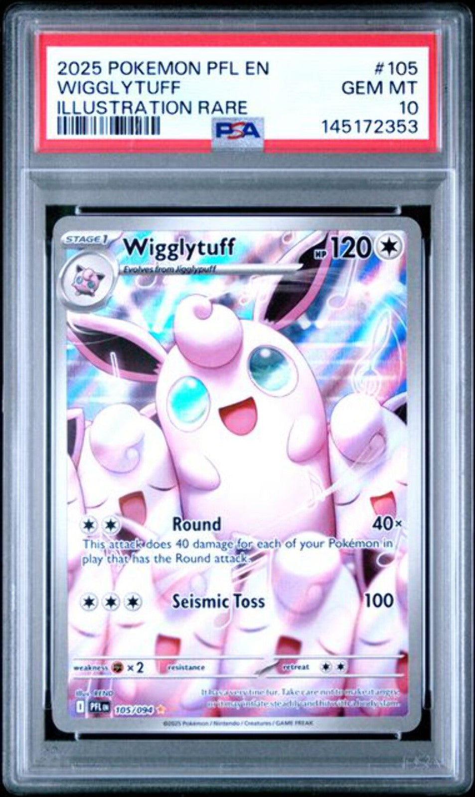 Graded 2025 Pokemon PFL EN Wigglytuff #105 Illustration Rare Card PSA 10 Mint