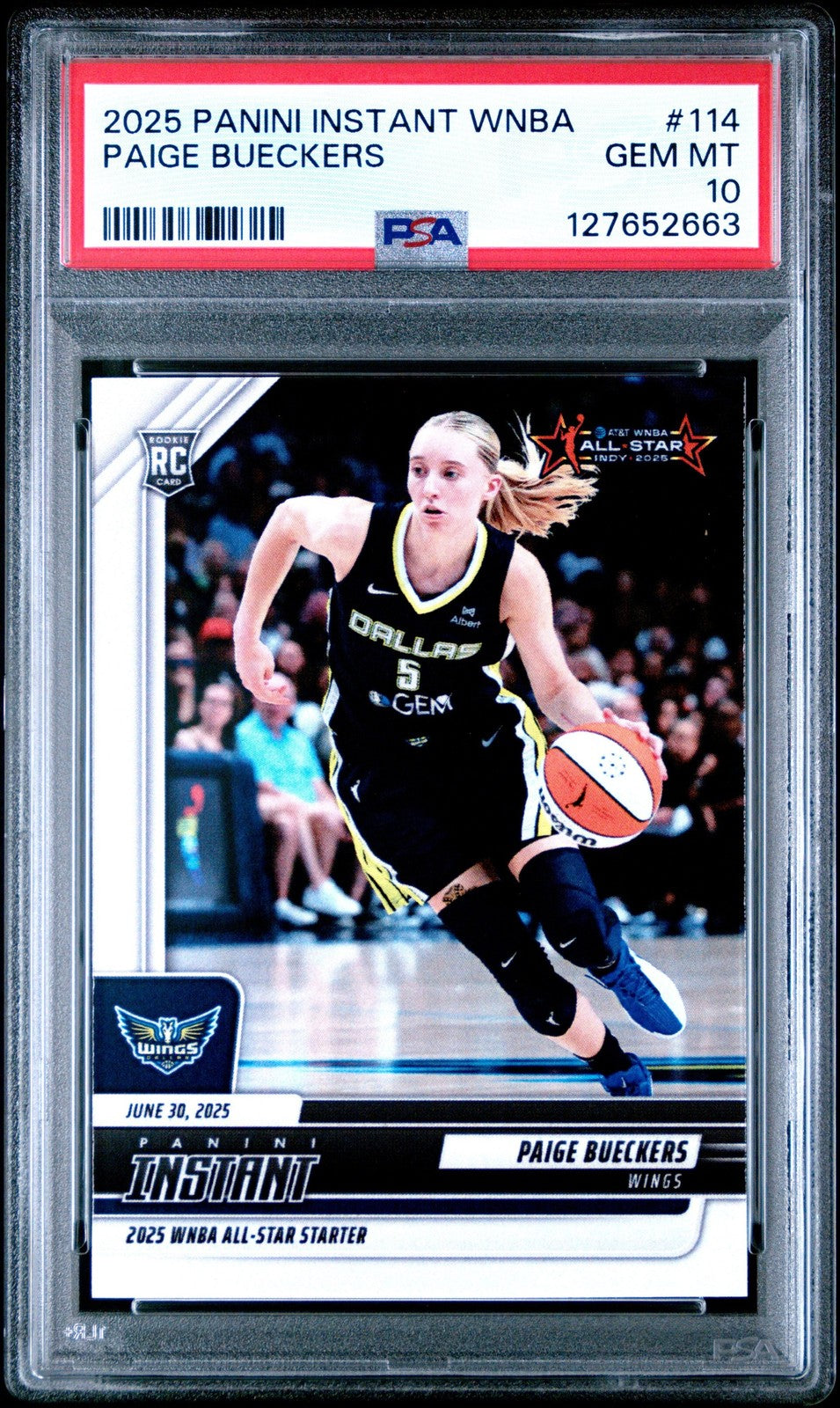 Graded 2025 Panini Instant WNBA Paige Bueckers #114 Rookie Card PSA 10 Mint