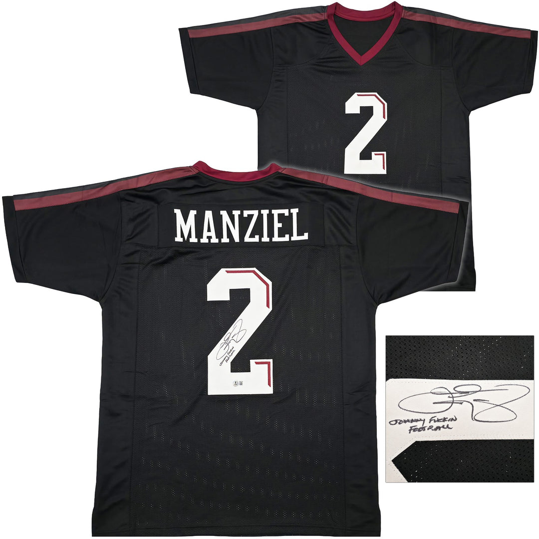 A & M Aggies Johnny Manziel Signed Black Jersey Beckett Wit Beckett Witness