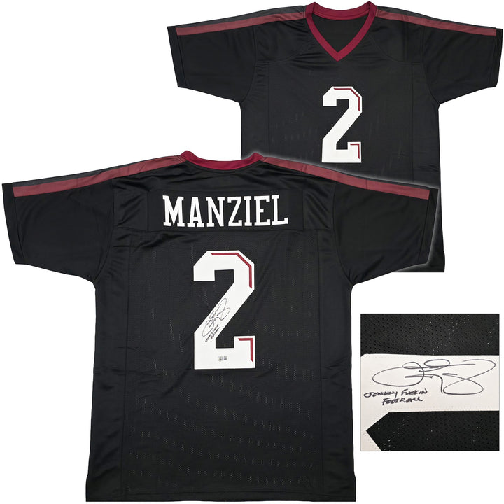 A & M Aggies Johnny Manziel Signed Black Jersey Beckett Wit Beckett Witness