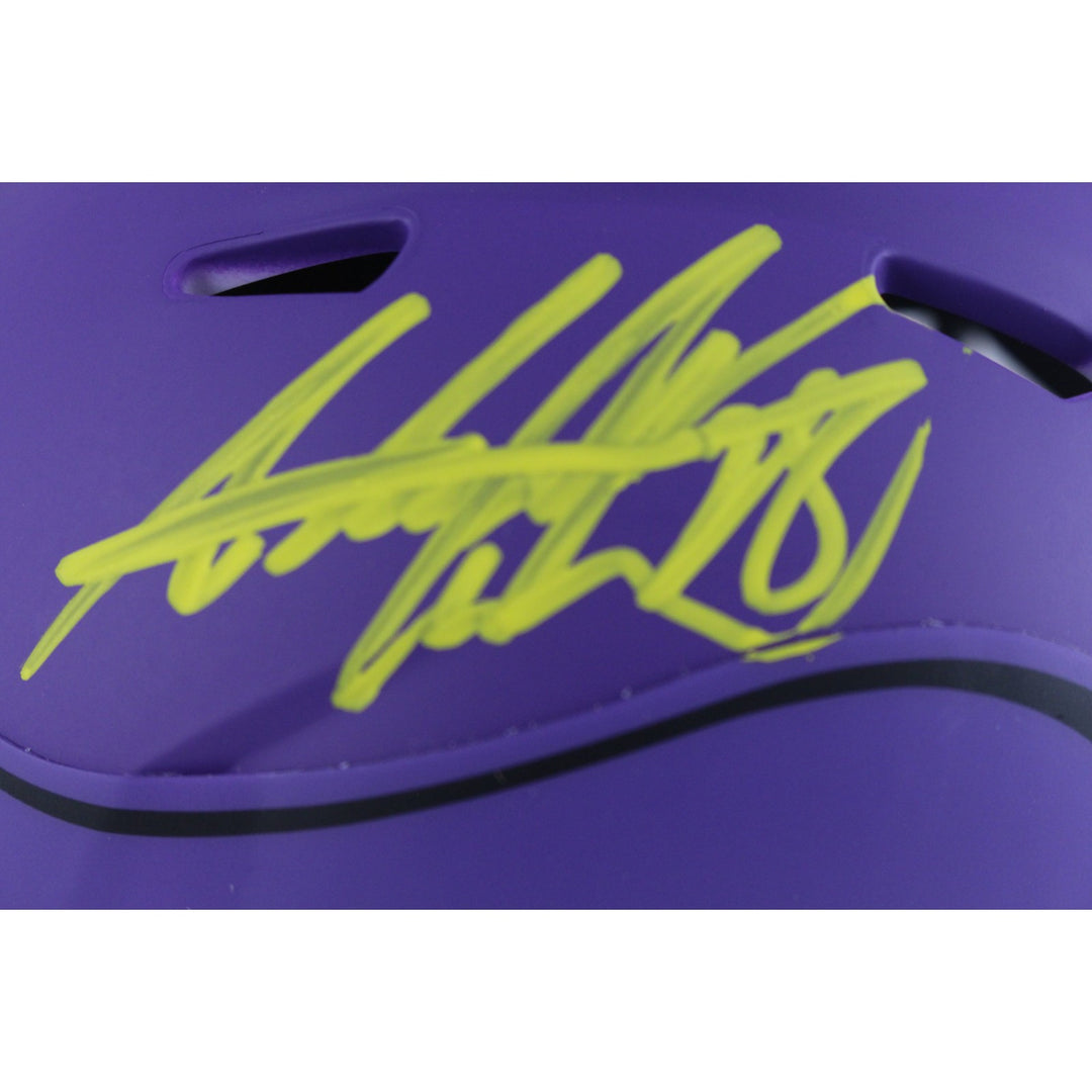Adrian Peterson Autographed Minnesota Vikings Rave Mini Helmet Beckett 49607