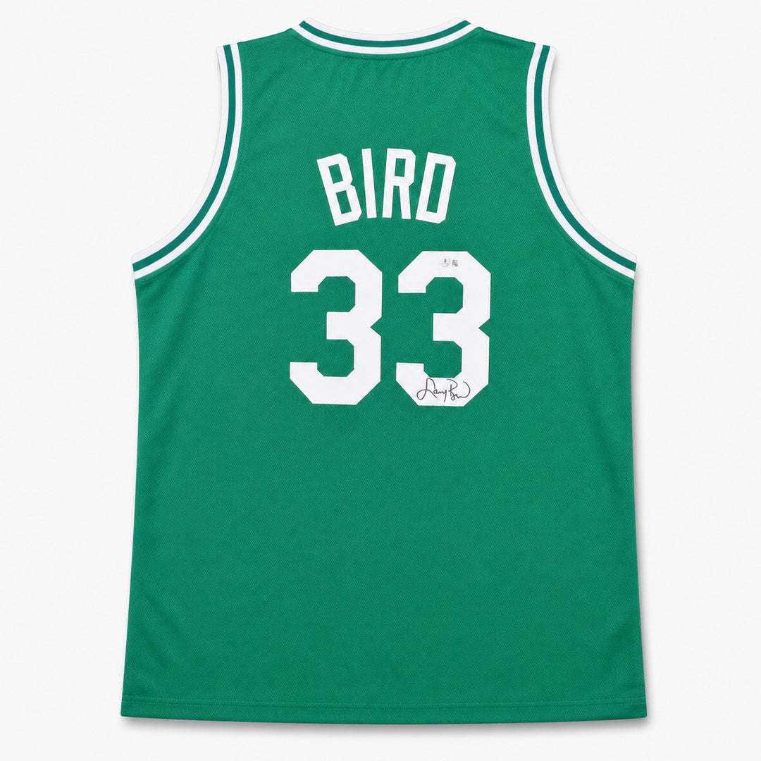 Boston Celtics Larry Bird Signed Green Jersey Beckett BAS QR