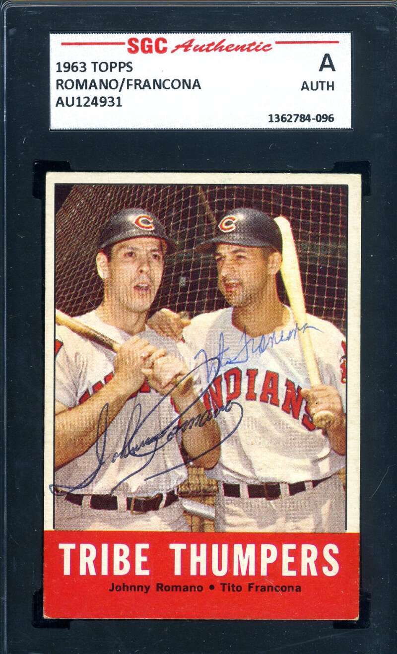 Johnny Romano Tito Francona SGC Signed 1963 Topps Tribe Thumpers Autograph