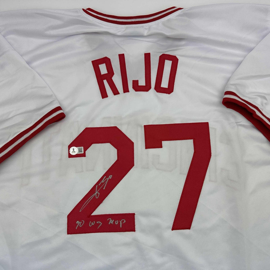 Autographed/Signed Jose Rijo 90 WS MVP Cincinnati White Jersey Beckett COA