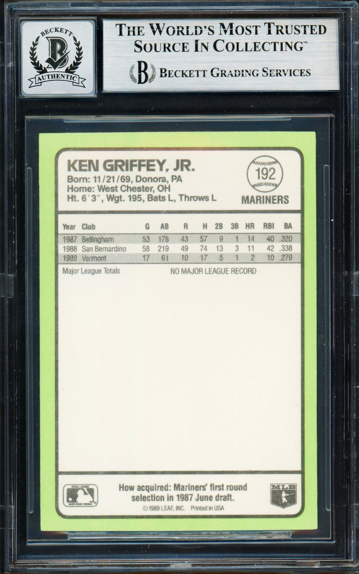Ken Griffey Jr. Signed 1989 Donruss Baseball's Best RC #192 Mariners Auto 10