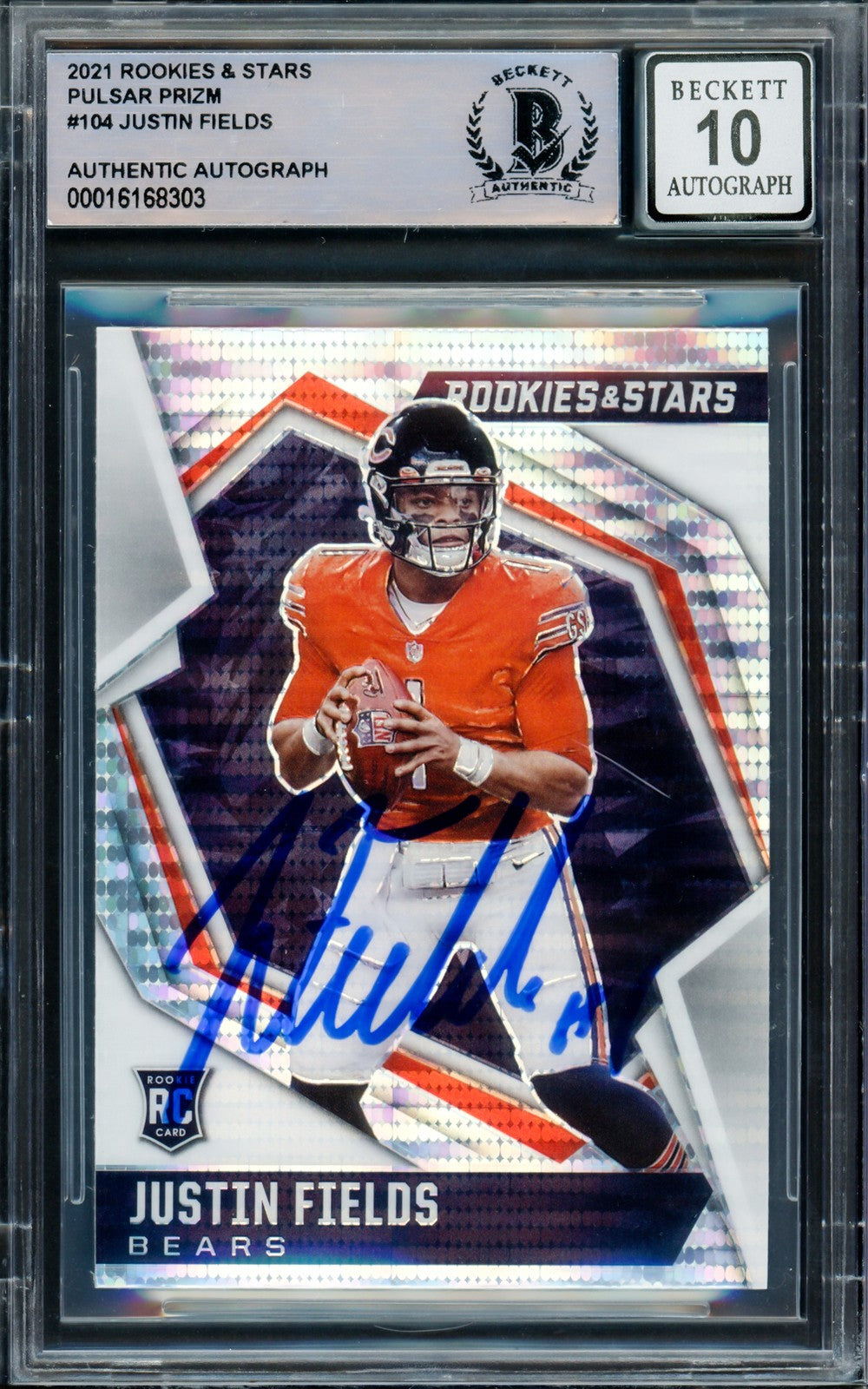 Justin Fields Auto 2021 Panini Rookie Stars Pulsar Prizm RC 104 Sig 10 Beckett