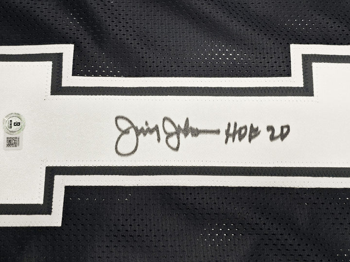Dallas Cowboys Jimmy Johnson Signed Blue Jersey "HOF 20" Beckett Witness