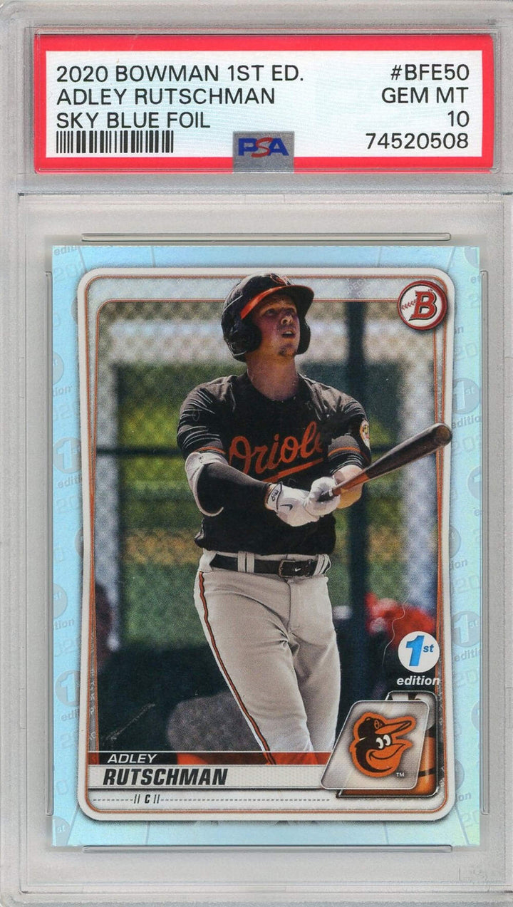 Graded 2020 Topps Bowman Adley Rutschman #BFE50 Sky Blue Baseball Card PSA 10
