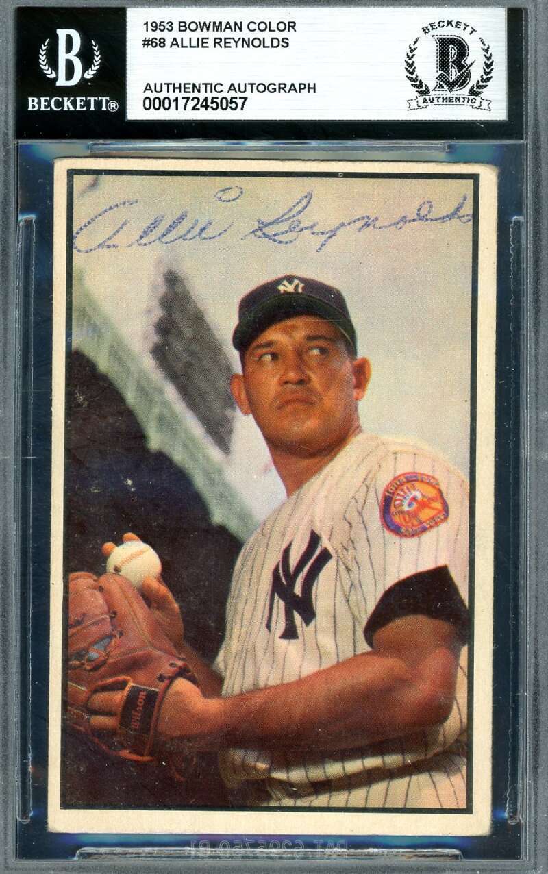 Allie Reynolds Beckett BAS Signed 1953 Bowman Color Autograph
