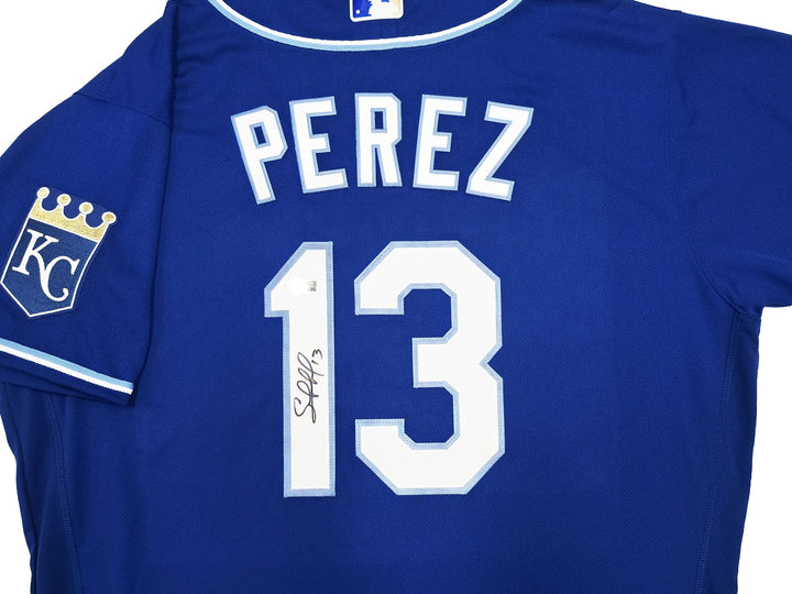 Royals Salvador Perez Auto Blue Nike Authentic Collection Jersey Size 48 Beckett