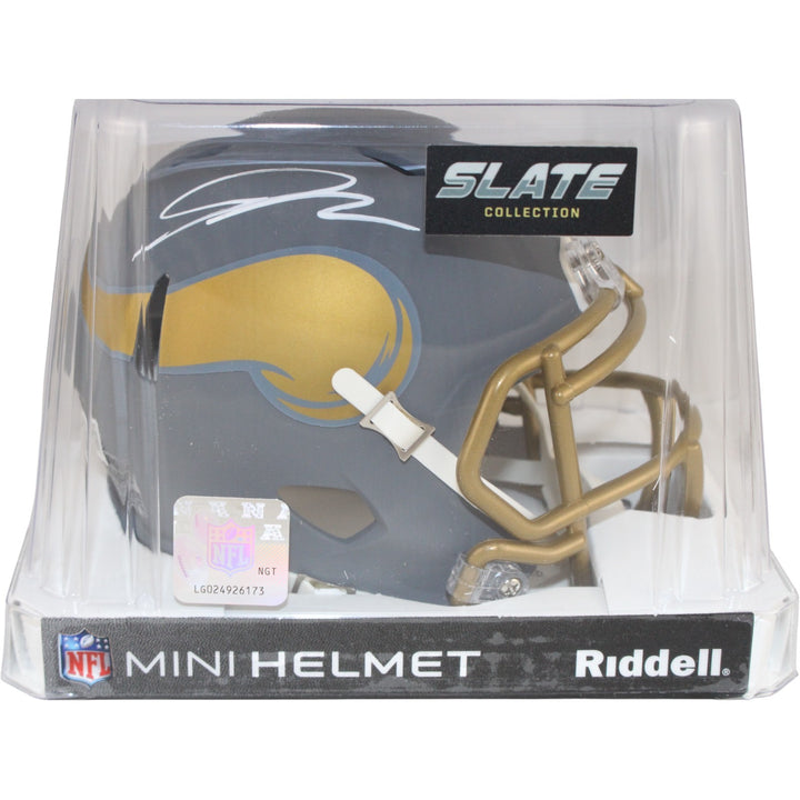 Jordan Addison Autographed Minnesota Vikings Slate Mini Helmet Beckett 53889