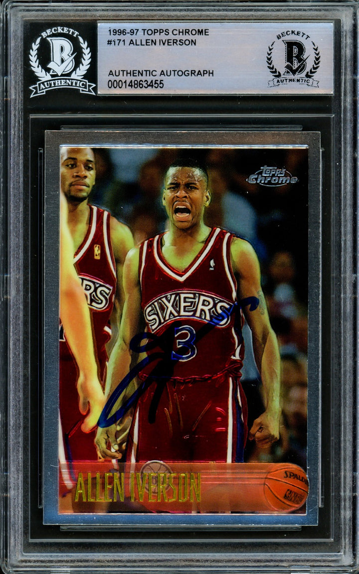Allen Iverson Signed 1996-97 Topps Chrome RC 171 76ers Beckett #14863455