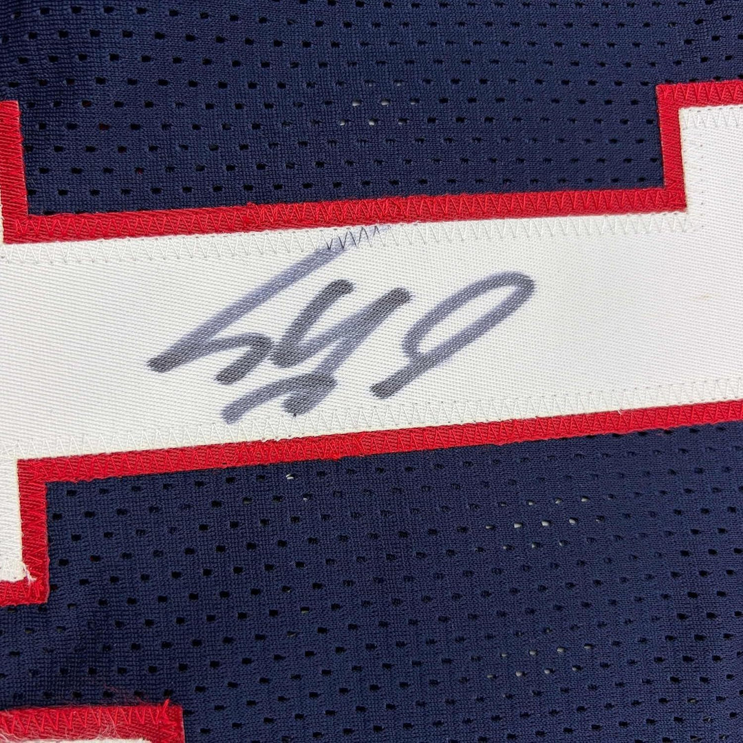 Framed Autographed/Signed Shaquille Shaq O'Neal 35x39 USA Blue Jersey PSA COA