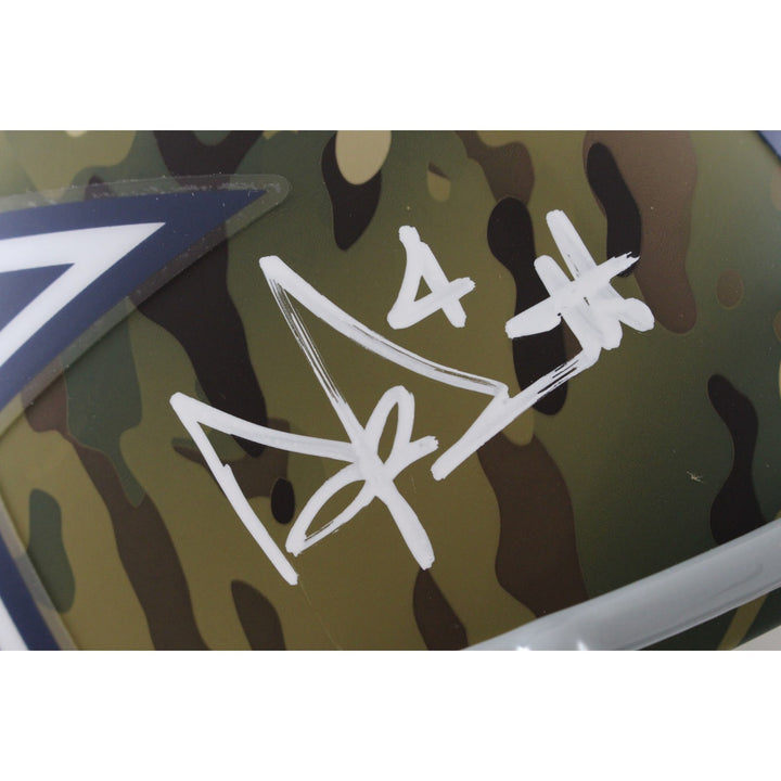 Dak Prescott Autographed/Signed Dallas Cowboys F/S Camo Helmet Beckett 56327