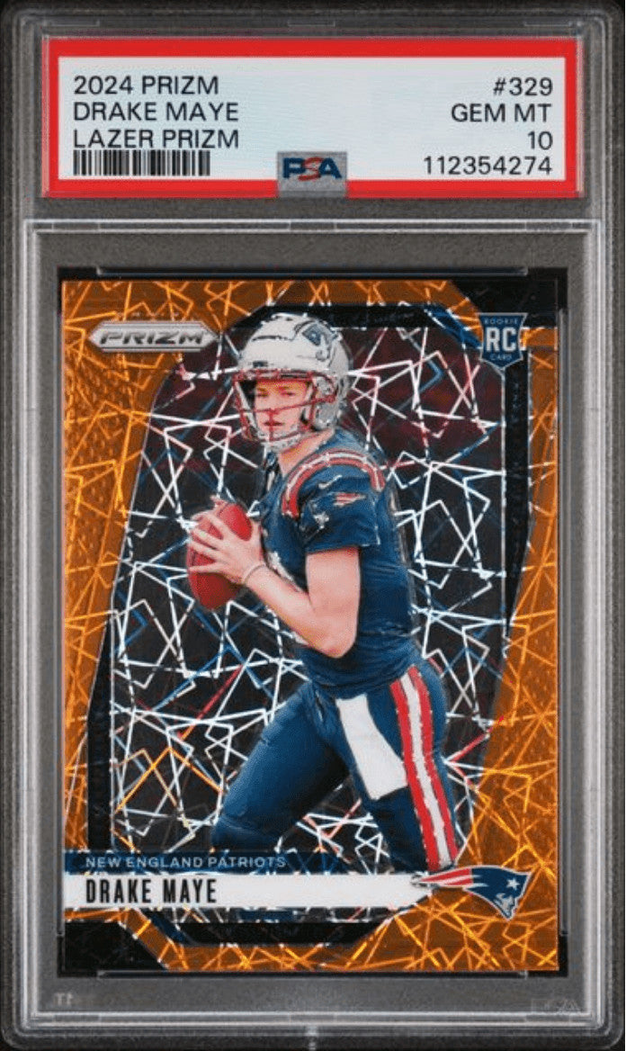 Graded 2024 Panini Prizm Drake Maye #329 Lazer Prizm Rookie Card PSA 10