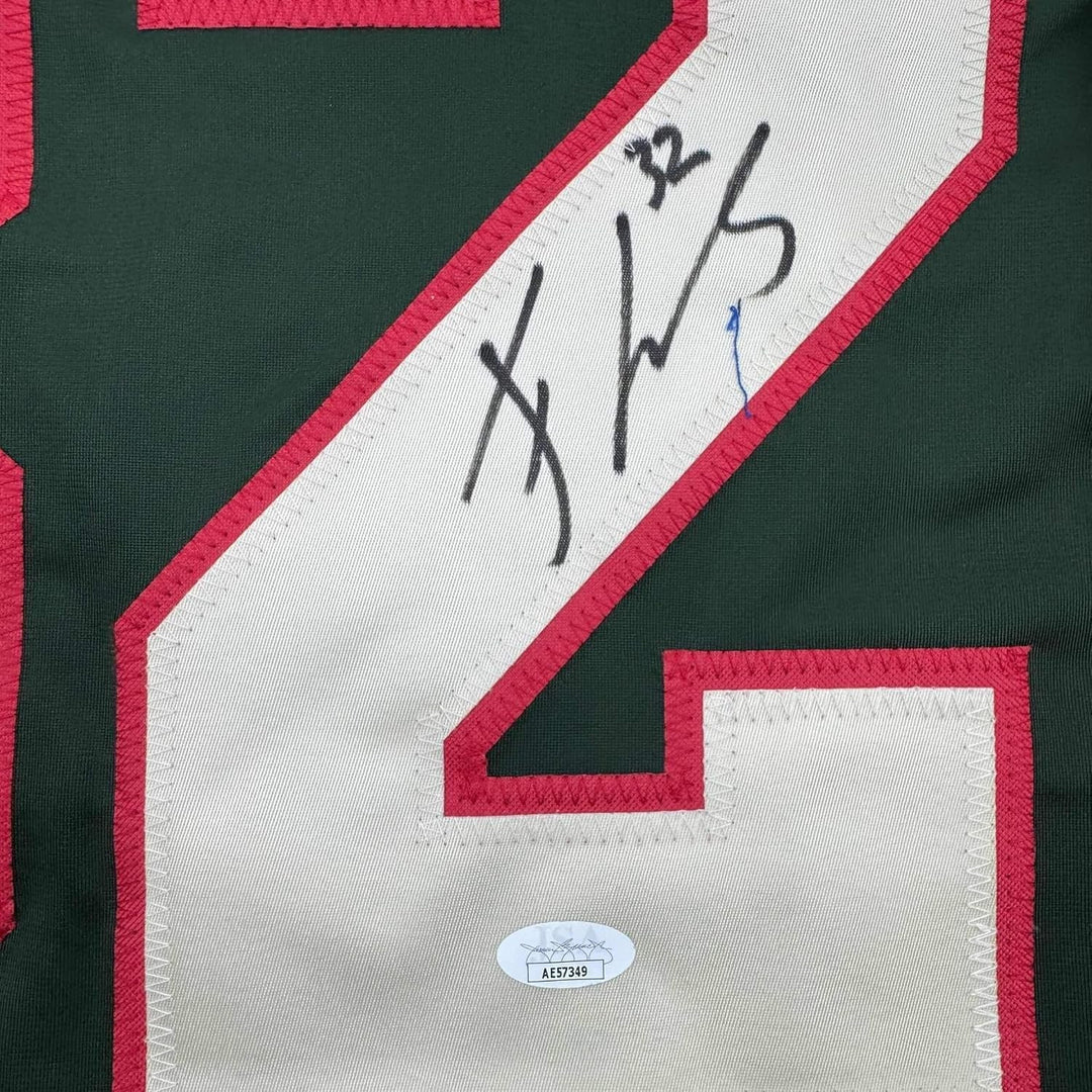 Framed Signed Filip Gustavsson 35x39 Minnesota Green Jersey JSA COA