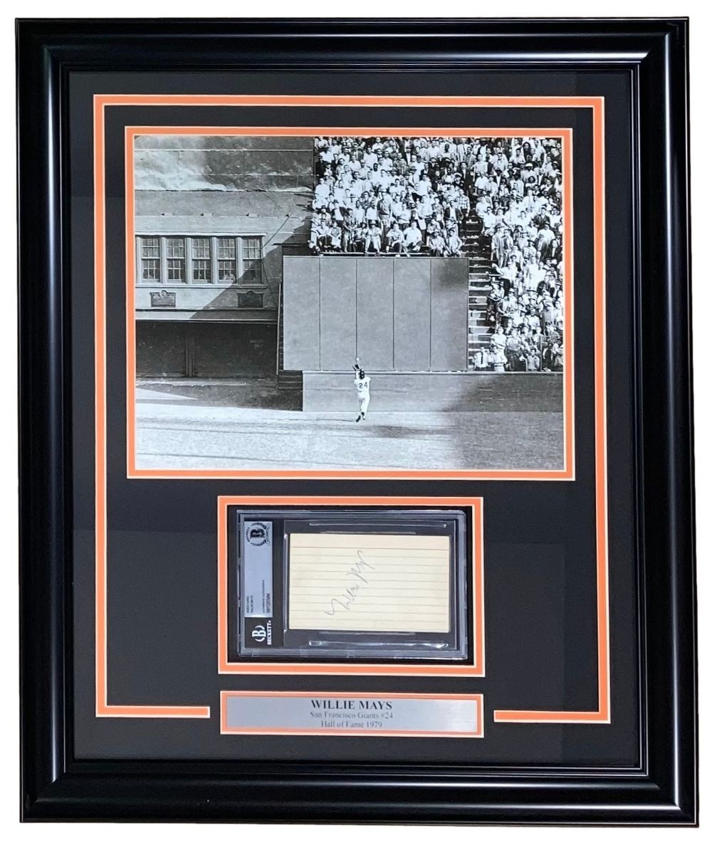 RARE Vintage Willie Mays Signed Framed 3x5 Index Card San Francisco Giants BAS