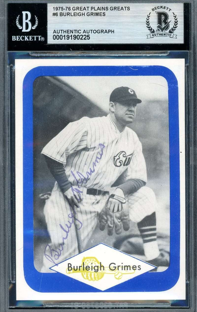 Burleigh Grimes Beckett BAS Signed 1975-76 Great Plains Greats Autograph